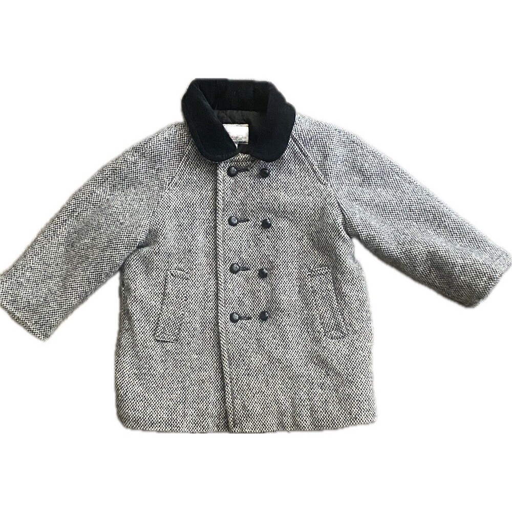 Carter’s Vintage Velvet Collar Black White Peacoat Size 3 girls winter coat